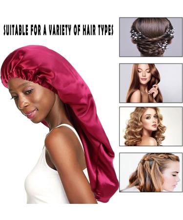 Ladaypoa Satin Hair Hood 2-Piece Silky Sleeping Hat Set for Girls & Women | Extra Large Black & Red Satin Sleeping Caps - Buy Online on GoSupps.com
