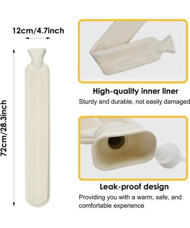 Extra Long 2L Hot Water Bottle with Plush Cover - 72cm Rubber Bottle for Pain Relief & Winter Warmth - Grey - Buy Online on GoSupps.com