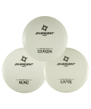 Divergent Discs 3-Disc Glow in The Dark Disc Golf Set - Disc Golf Equipment Bulk Set