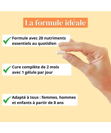 Multivitamins and minerals (2 months) - 19 Nutrients - Magnesium + Vitamins B12 D3 and A B E K1 and H - Iodine Selenium - Men/Women - Vegan - 60 capsules made in France - Argalys Essentiels - Buy Online on GoSupps.com