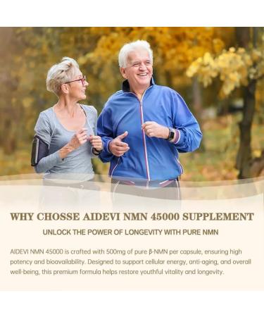 AIDEVI NMN 45000 (90 Capsules) - 100% Pure -Nicotinamide Mononucleotide | Single-Ingredient Formula (No Additives) | Made in USA NAD+ Booster | 500mg Per Capsule for DNA Repair & Cognitive Support - Buy Online on GoSupps.com