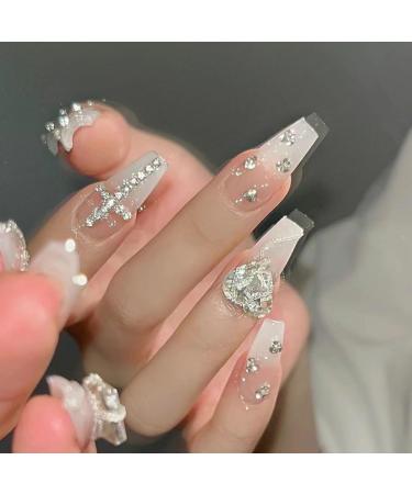 Temperament manicure hand-made nail patch milky white gradient chain finished product can be disassembled and repeated.(S) - Buy Online on GoSupps.com