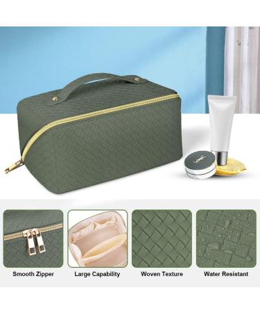 Aucuu Large Capacity Travel Cosmetic Bag - Mint Green Checkered PU Leather Makeup Organizer - Buy Online on GoSupps.com