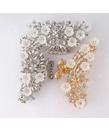 Elegant Gold Hollow Metal Carving Hair Clip with Imitation Pearls & Rhinestones | Retro Jaw Clamp for Women - Buy Online on GoSupps.com