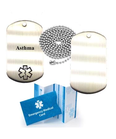 Asthma Stainless Steel Medical Alert ID Dog Tag Pendant