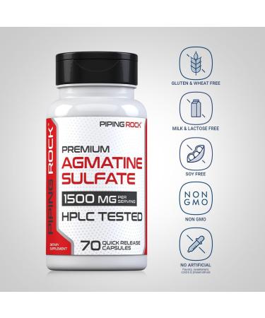 Piping Rock Agmatine Sulfate Capsules | 1500mg | 70 Pills | Premium Grade Supplement | Non-GMO Gluten Free - Buy Online on GoSupps.com