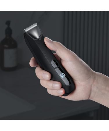 Intimate Razor for Men - Kibiy Electric Body Trimmer with Anti-Cut Ceramic Blades IPX7 Waterproof LED Display & Charging Station - Black with 2 Blades - Buy Online on GoSupps.com