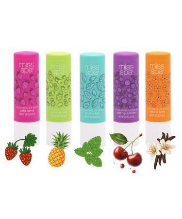 Miss Spa Hydrating Lip Balm Set Moisturizing Lip Care Gift Set for Dry Lips Nourishing Lip Moisturizer with Shea Butter & Vitamin E Vegan Gluten Free Long-Lasting Hydration 5 Flavors