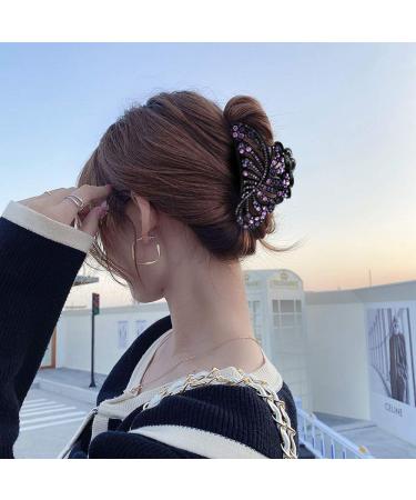 ARFINNE Purple Rhinestone Big Hair Claw Clip - 5 Inch Extra Large Black Jumbo Jaw Clip for Thick and Long Hair - Strong Hold Leaf Design - Buy Online on GoSupps.com