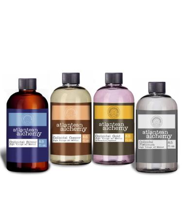 Colloidal Silver Copper Gold & Platinum Bundle 60PPM (4 Pack - 8.5oz Bottles)