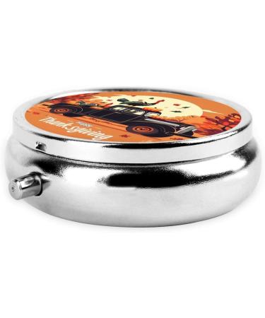 Thanksgiving Turkey Portable Metal Pill Box - Round Mini 3-Compartment Hinged Design for Small Pills Ideal for Travel - Buy Online on GoSupps.com