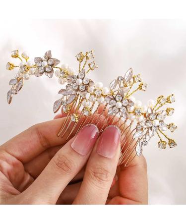 IYOU Bridal Wedding Hair Comb Flower Crystal Silver Headpieces Rhinestone Pearl Hair Pieces Bridal Bride Hair Accessories for Women
