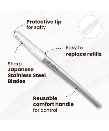 SLIMEE Dermaplaning Tool with 15 Blade Refills - Face & Eyebrow Razor Kit for Women - Exfoliating Microblades for Peach Fuzz & Facial Hair Removal - Buy Online on GoSupps.com