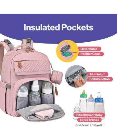 BabbleRoo Large Diaper Bag Backpack - Pink | Includes Changing Mat Pacifier Bag & Stroller Straps | Ideal for International Shipping - Buy Online on GoSupps.com