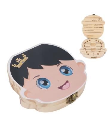 FILFEEL Baby Milk Tooth Box Individual Holes Primary Teeth Organizer Kids Keepsake Collecting Box for Children Boy and Girls - Wooden (English)(Boy's)