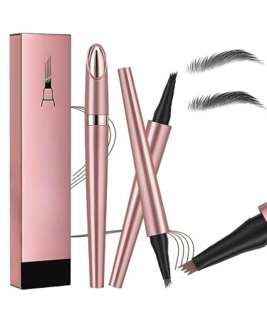 Magic Eyebrow Pencil 4-Tipped Precise Brow Pen 3D Waterproof Microblading Eyebrow Pencil Contouring Pen Waterproof Natural Fine Stroke Magic Eyebrow Pencil for Women and Gril (Black+Gray)