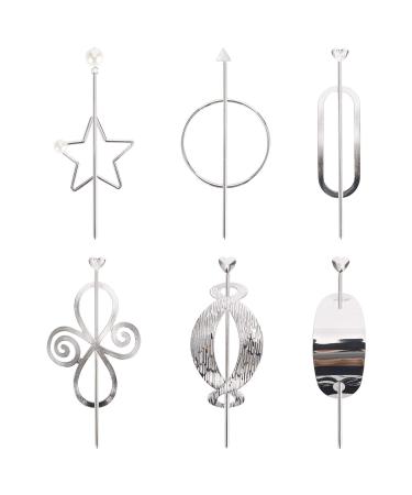 6 Pack Vintage Retro Decorative Metal Silver Hair Sticks Hairpins Shawl Pins Long Forks Chopsticks Clips Barrettes Buns Chignon Holder Hair Styles Circle Star Hollow Fancy Accessories - Buy Online on GoSupps.com