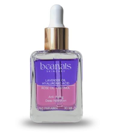 Beanats Hypoallergenic Anti-Aging Serum Hyaluronic Acid + Lavender Oil | Retinol + Rose Oil reduces wrinkles and lines by regeneration of skin cells. COLLAGEN BOOST | VITAMIN A + E |%100 natural oils hyaluronic acid serum for face