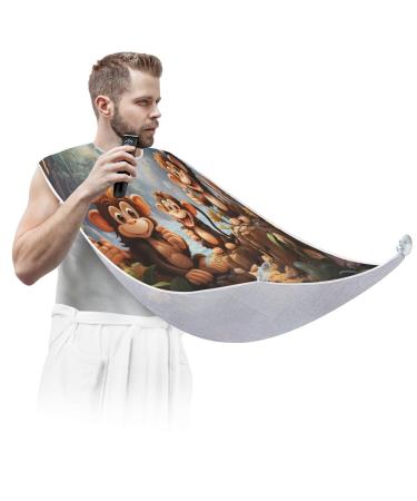 Happy Monkey Beard Bib Apron Beard Hair Catcher for Men Shaving Fathers Day Anniversary Christmas Gifts for Dad Husband Beard Bib with 2 Suction Cups