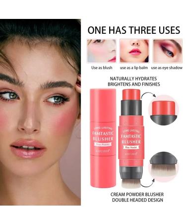 3-in-1 Waterproof Blush Stick & Lip Tint & Eye Shadow - Long Lasting Cream Blush in Rose Pink - Buy Online on GoSupps.com