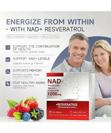 NAD+ Supplement 1000mg Liquid Gel with Resveratrol Quercetin Phytosome & PQQ Cellular Energy Mitochondrial Support & Healthy Aging 30 Daily Servings - Buy Online on GoSupps.com