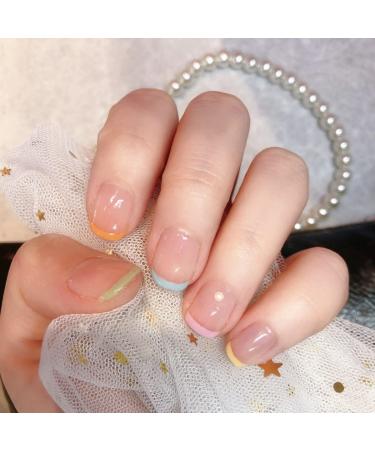 Justotry 24-Piece Colorful Pearls Pattern Press-On Nails | Rainbow Fake Nails for Nail Art | Square Artificial Nails for Women - Buy Online on GoSupps.com