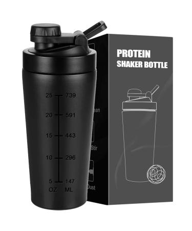 Rocky & Chao 900 ml stainless steel protein shaker - protein protein shaker cup with ball shaker protein sport fitness bottle for protein diet and fitness shakes (black)