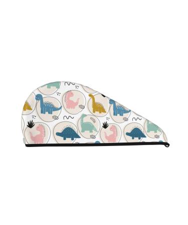 Hair Towel Wrap Hair Drying Towel with Button Towel Turban Head Towel to Dry Hair Quickly (Cute Dinosaurs)