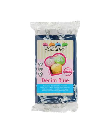 Funcakes Fondant Denim Blue: Jeans Blue Color Easy to use smooth elastic soft and cuddled perfect for decorating cakes halal kosher and gluten -free.250 g
