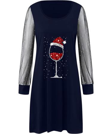 Women Fashionable Square Neck Skirt Mesh Splicing Sleeves Loose Dress Casual Dress for Women Summer Blue Small - Buy Online on GoSupps.com