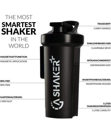 GA Shaker+ 2.0 - 7in1 Original Drinking Bottle & Protein Shaker | 1L Water Bottle (Black) - Shop Now for International Shipping - Buy Online on GoSupps.com