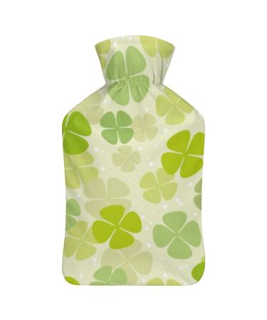 Clover Green Hot Water Bottle With Cover Plush Bed Bottle Hand Warmer For Adults And Children 26.5X15.3cm