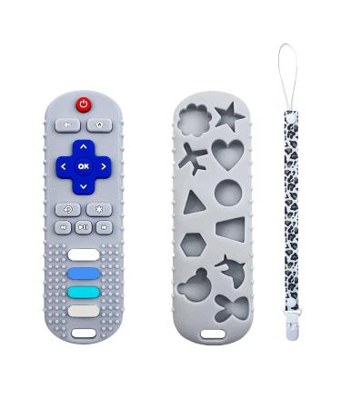 Remote Control Teether for Baby Silicone Infants Teething Toys Baby Fake Remote Teething Toys BPA Free (Grey)