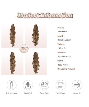 60cm Synthetic Wavy Curly Ponytail Hair Extension for Women - Honey Blonde & Light Brown Mix - Buy Online on GoSupps.com