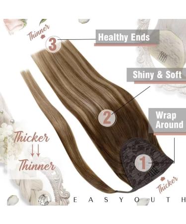 Easyouth 12-Inch Clip-In Braid Hair Extensions - Real Hair Wrap Around Ponytail - Medium Brown & Honey Blonde Mix - 70g #4/27 - Buy Online on GoSupps.com