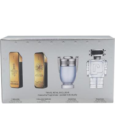 Paco Rabanne 4 Pcs MINI SET For Men: ONE MILLION 0.17 Eau De Toilette + ONE MILLION 0.17 Parfum + INVICTUS 0.17 EDT + PHANTOM 0.17 EDT