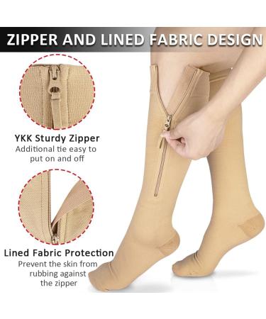 Ailaka Zipper Compression Socks 15-20 mmHg Knee High Support for Varicose Veins - 3X-Large Beige - Buy Online on GoSupps.com