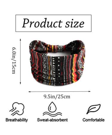 Zoestar Boho Wide Stripes Black Yoga Headscarf | Vintage Stylish Turban Hair Bands | 3-Piece Elastic Fashion Accessories for Women & Girls - Buy Online on GoSupps.com