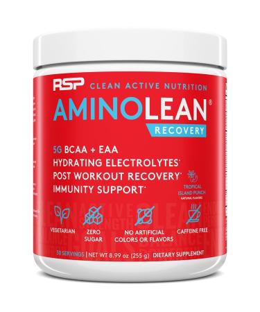 RSP AminoLean Recovery - Post Workout BCAAs Amino Acids Supplement + Electrolytes, BCAAs and EAAs for Hydration Boost, Immunity Support - Muscle Recovery Drink, Vegan Aminos, Tropical Punch Tropical Island Punch 30 Serving