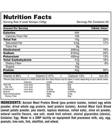 Animal Meal - All Natural High Calorie Meal Shake - Egg Whites  Beef Protein  Pea Protein  Vanilla Vanilla 5.3 Pound (Pack of 1) - Buy Online on GoSupps.com