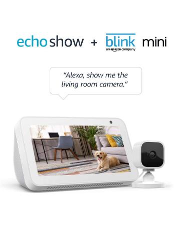 Echo Show 5 Sandstone with Blink Mini Indoor Smart Security Camera, 1080 HD with Motion Detection