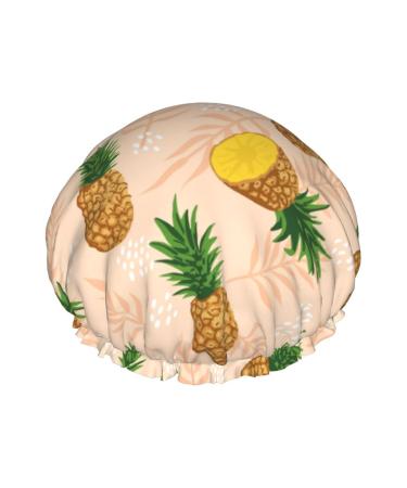 Fruit of Pineapple and Leaves Pattern Shower Caps Reusable Bath Cap Elastic Bathing Shower Hat Soft Waterproof For Hair Caps Of All Hair Lengths