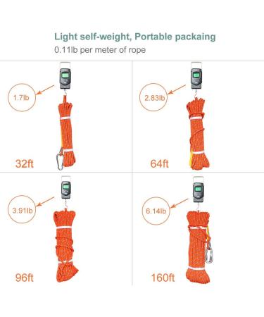 X XBEN Orange Static Rock Climbing Rope - 1/3 Inch x 32 Feet | Outdoor Climbing, Ice Climbing, Fire Rescue, Parachute | Available in Various Lengths - Buy Online on GoSupps.com