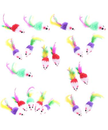 Falllea 20 pieces fury kitten mice cat toy mouse rattles mice toy toy cat catcher pet toys with feather tails for cats fun - Buy Online on GoSupps.com