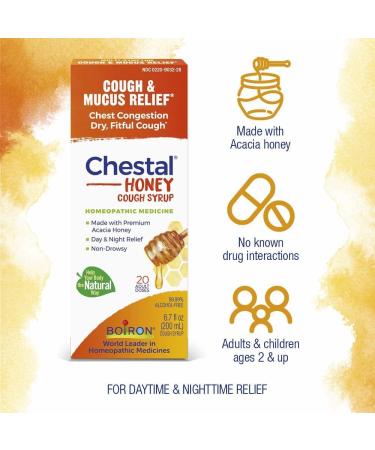 Boiron Chestal Honey Adult Cold and Cough Syrup for Nasal and Chest Congestion Runny Nose and Sore Throat Relief - 6.7 Fl oz (Pack of 2) Honey Pack of 2 - Buy Online on GoSupps.com