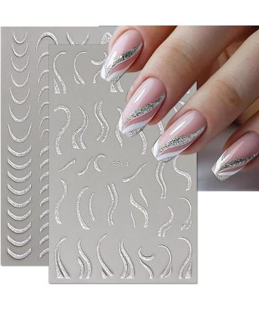 3D Glitter Silver French Nail Stickers - Self-Adhesive Butterfly Star & Heart Designs for Stunning Nail Art - Buy Online on GoSupps.com
