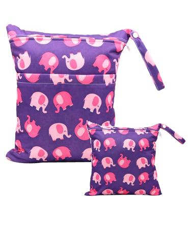 Egurs diaper bag for on the go Wetbag 1 piece large + 1 piece medium elephant-purple