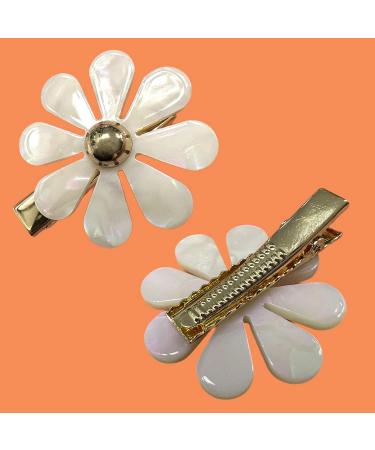 Shiny Pearl Daisy Hair Clips - 2pc Set | Jewels Flower Hair Accessories - Buy Online on GoSupps.com