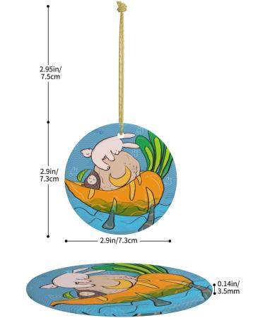 YYHHAOFA Sunflower Seeds and Rabbits Picture Christmas Ceramic Round Pendant Decoration - Festive Hanging Ornament for Stores and Homes -2.9 in - Buy Online on GoSupps.com