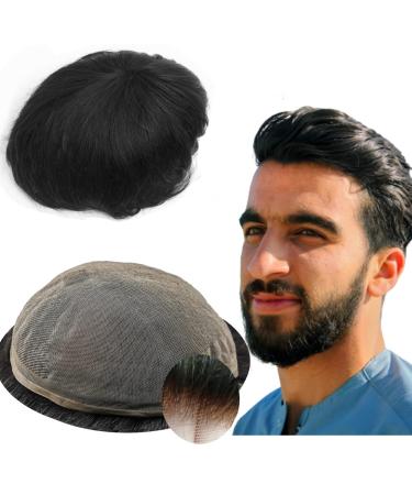 YANAHAIR Toupee for Men - Real Human Hair Replacement System - Fine French Lace Hairpiece - Customizable Hair Units - Natural-Looking Hair Pieces - Hair Prosthesis - #1 Jet Black - 8x10